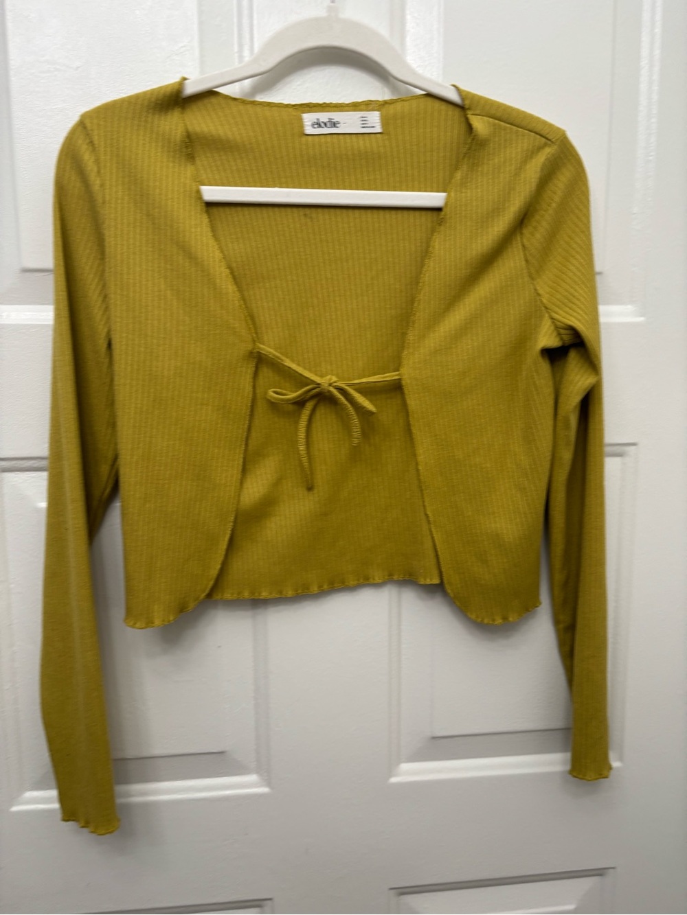 Elodie Mustard Ribbed Tie-Front Crop Cardigan